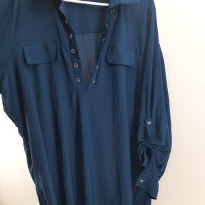 Ashley Stewart Lg Slv Teal Blouse V Neck SZ 22/24